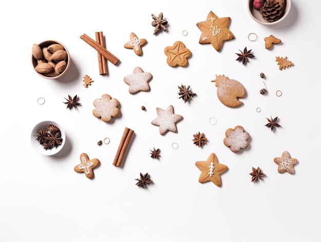 Una colección de galletas navideñas que incluyen un árbol de navidad, una estrella y canela.