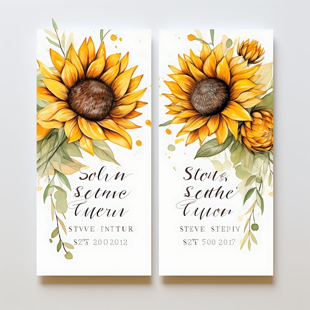 Colección de girasoles tarjeta de invitación de boda forma de girasol Pap amarillo diseño de idea de ilustración