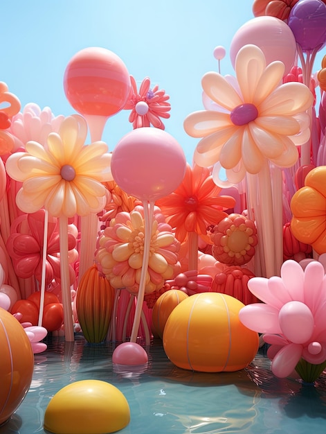 una colección de globos y flores de la colección del artista