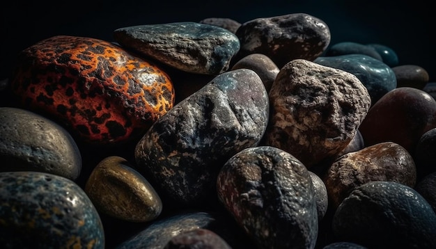 Foto colección de guijarros suaves en un arreglo submarino multicolor generado por ia