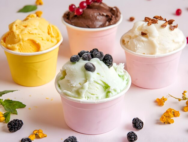 una colección de helados uno de los cuales tiene helado y el otro con el otro helado