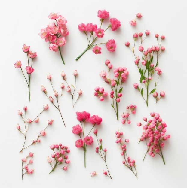 Colección de hermosas ramitas de flores de cera rosa