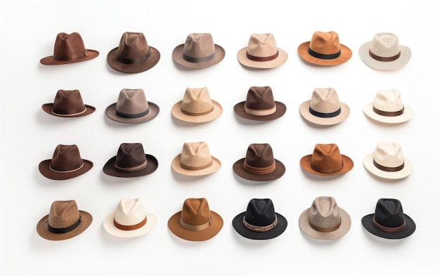 Colección de hermosos sombreros aislados sobre un fondo blanco