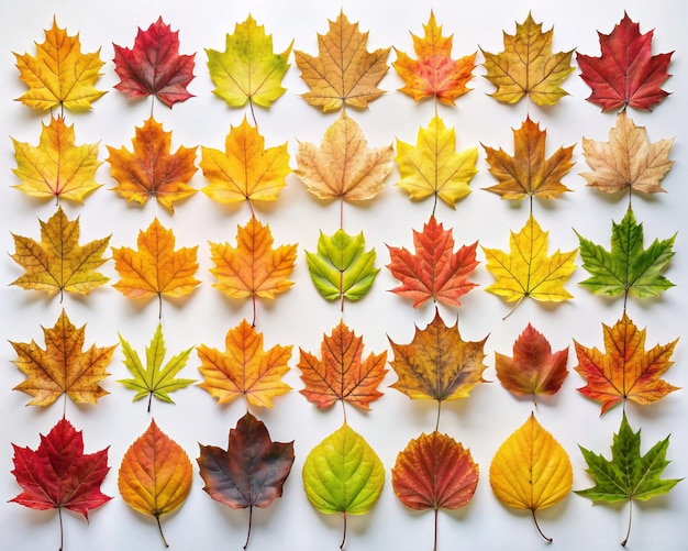 Una colección de hojas caídas de varias formas y colores
