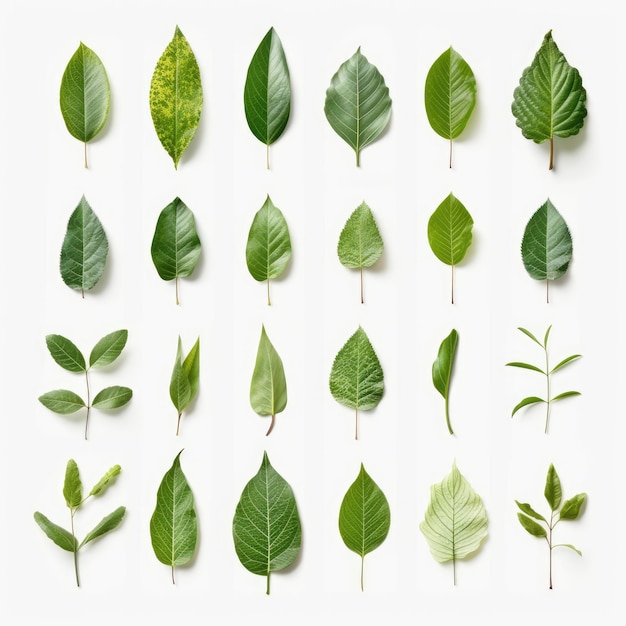 Colección de hojas exóticas tropicales de diferentes tipos Plantas de la selva Reales aisladas sobre un fondo blanco Colección de hoja tropical