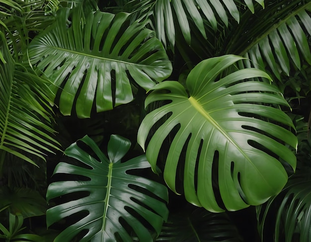 Colección de hojas de monstera verde fondo Ilustración Una gran hoja de una planta que