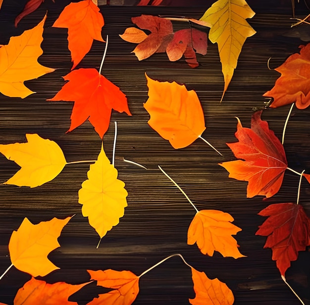 Colección de hojas de otoño caídas multicolores foto Generado por AI