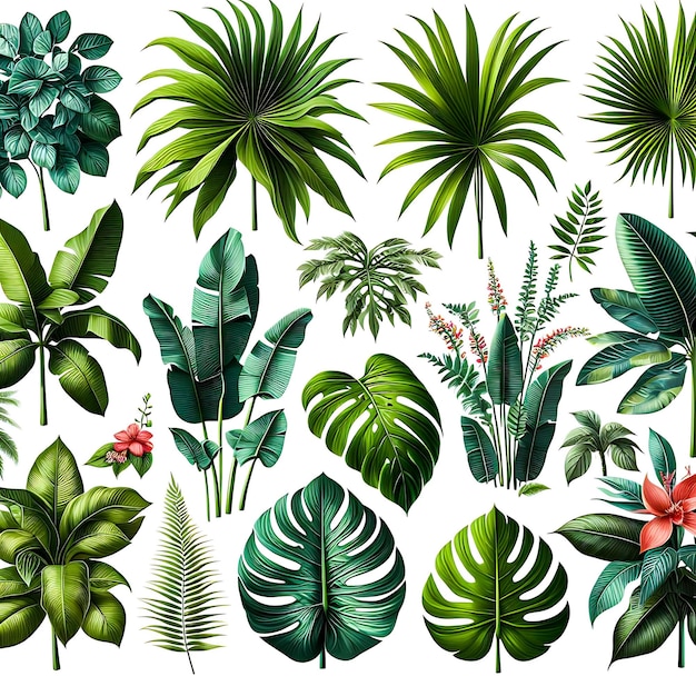 Foto colección de hojas de palma tropical