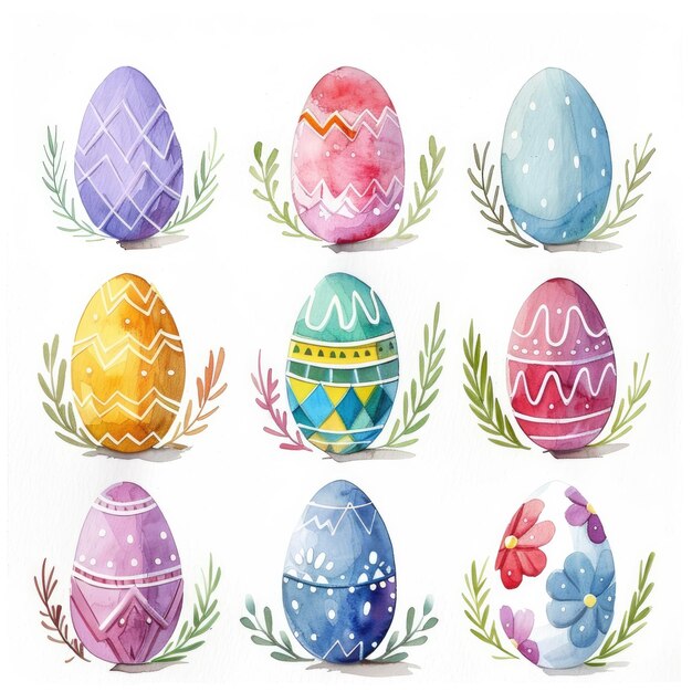 una colección de huevos de Pascua coloridos con un diseño colorido