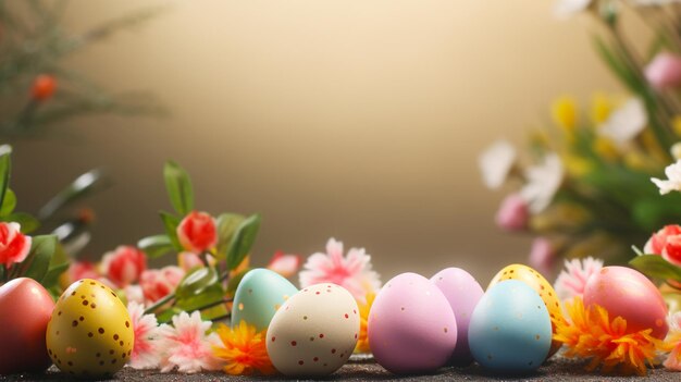 una colección de huevos de Pascua con flores y flores