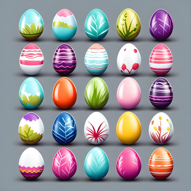 una colección de huevos de Pascua con una imagen de un conejo conejo en la parte inferior