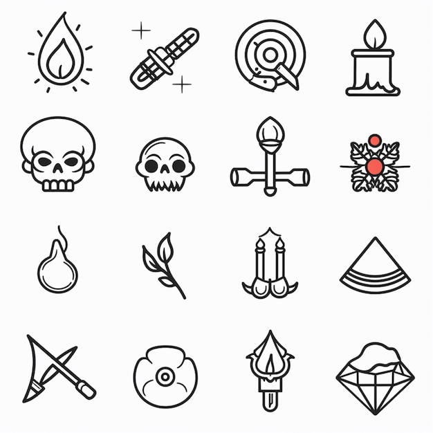 una colección de iconos en blanco y negro con una cruz en él
