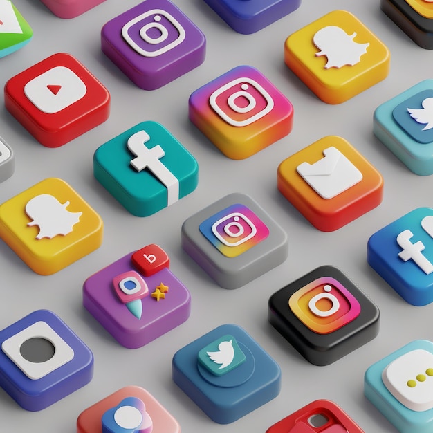 Una colección de iconos coloridos en las redes sociales