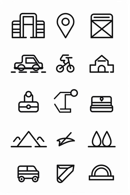 Foto una colección de iconos incluyendo un coche un coche y una montaña