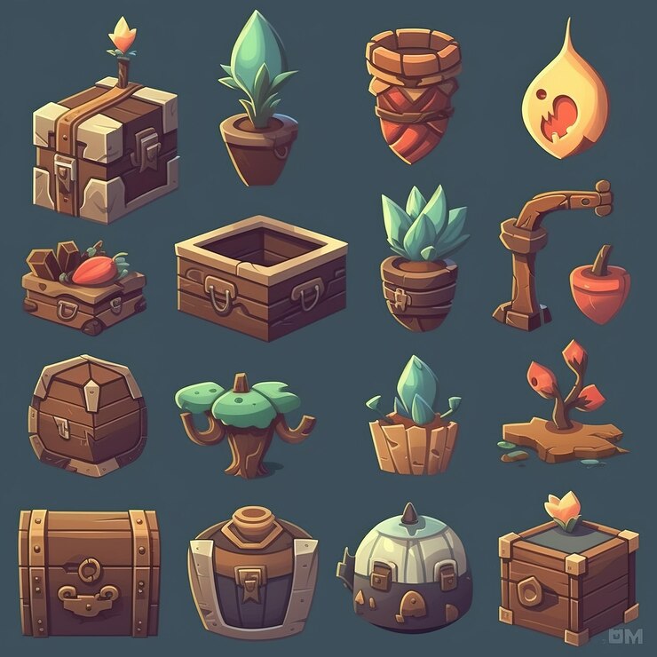 Foto una colección de iconos para el juego.