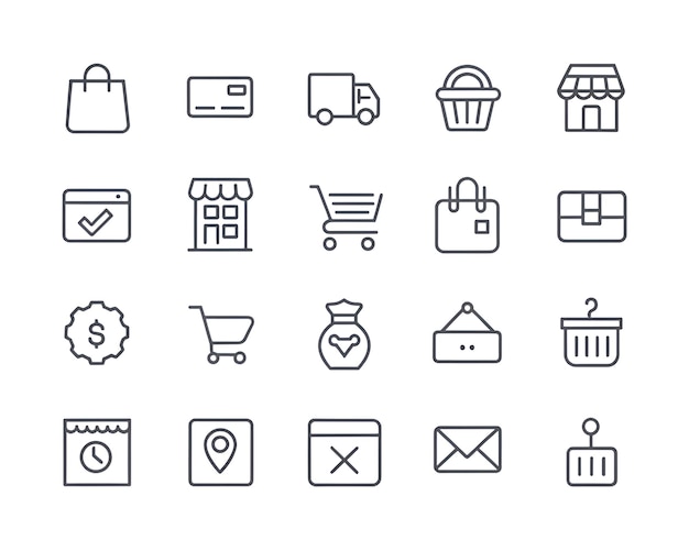 una colección de íconos que incluye un carrito de compras un carrillo de compras y un carrito