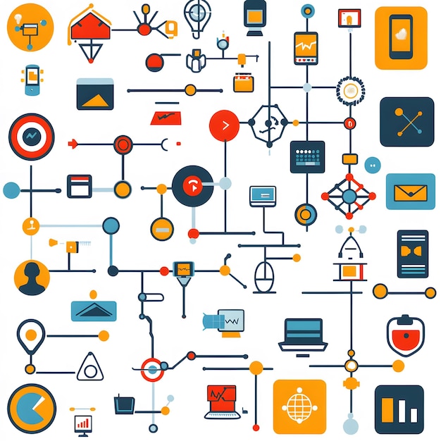 Colección de iconos que representan la conectividad con imágenes de elementos vinculados diagramas de red y sistemas integrados Incluye símbolos de flujos de datos conexiones en línea y mapeo de relaciones
