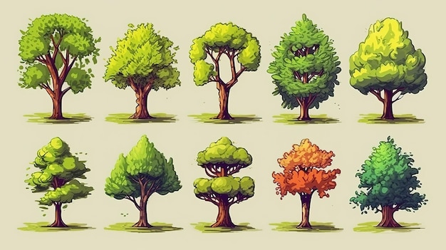 Colección de ilustraciones de árboles Se puede utilizar para ilustrar cualquier tema de naturaleza o estilo de vida saludable