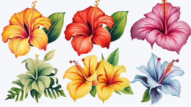 Colección de ilustraciones de dibujos de flores tropicales