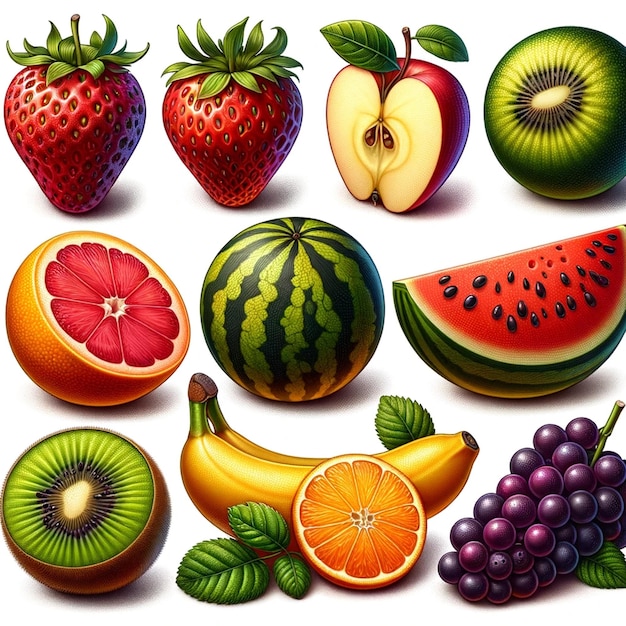 Foto colección de ilustraciones estilizadas de frutas