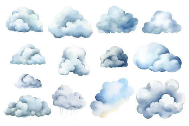 Una colección de ilustraciones de nubes y el cielo.