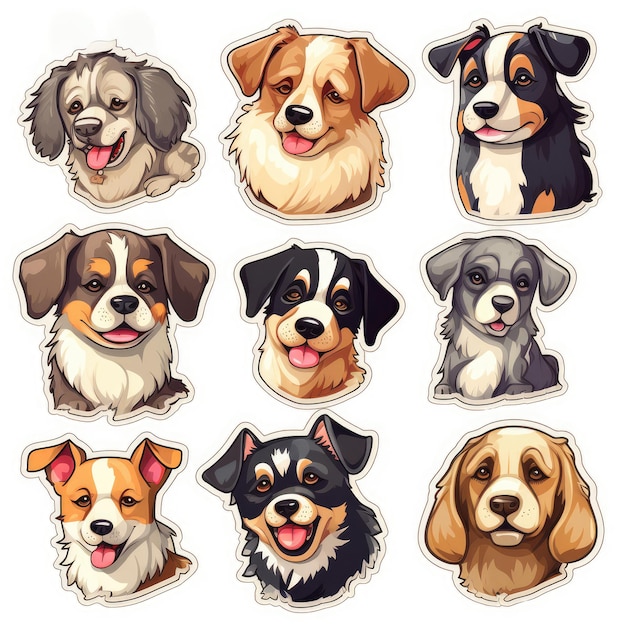 Colección de ilustraciones de pegatinas para perros generadas por IA Imagen