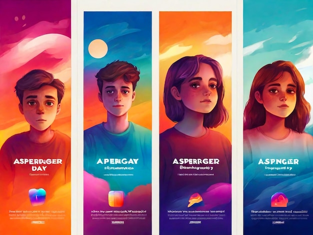 Una colección de ilustraciones planas del día internacional de Asperger