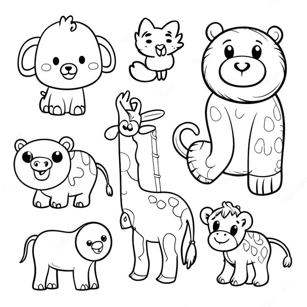 Foto colección ilustrada de animales del zoológico dibujados a mano