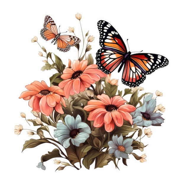 Colección de imágenes prediseñadas de mariposas y flores silvestres de belleza caprichosa