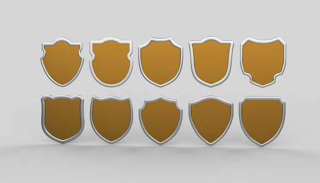Colección de insignias de escudo de oro y plata