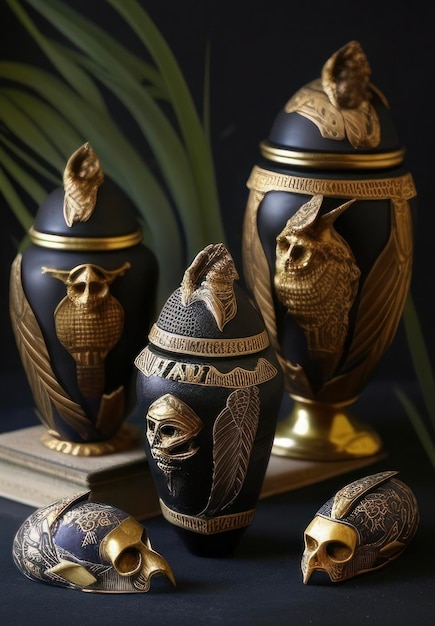 Foto colección de jarras canópicas del antiguo egipto