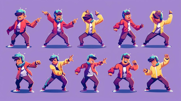 Foto una colección de jóvenes ilustrados bailando