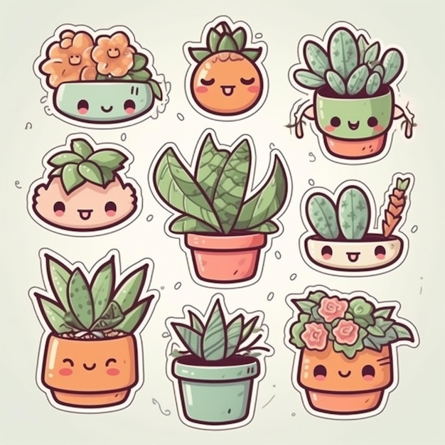 Una colección de lindas plantas de dibujos animados.