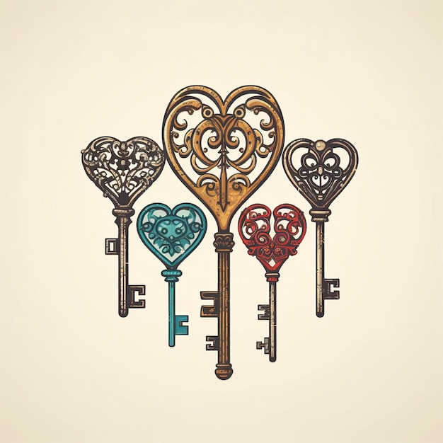 Una colección de llaves antiguas que forman la forma de un corazón