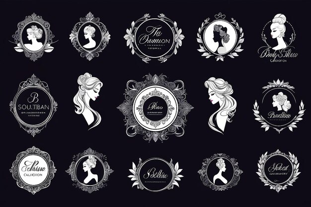 Colección de logotipos y emblemas de boutique de estudios de moda y belleza