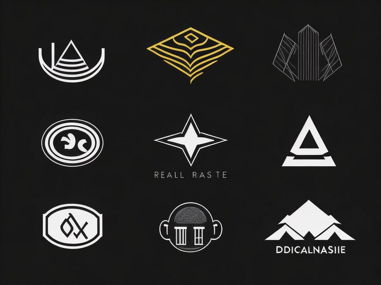 Foto colección de logotipos inmobiliarios de lujo con detalles en negro
