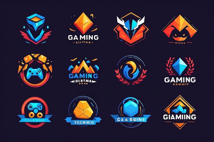 Foto colección de logotipos de juegos con diseño plano