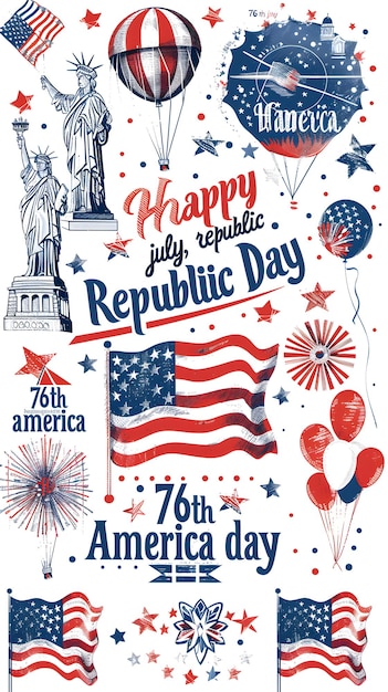 Colección de logotipos vectoriales con texto 4 de julio feliz día de la república de América