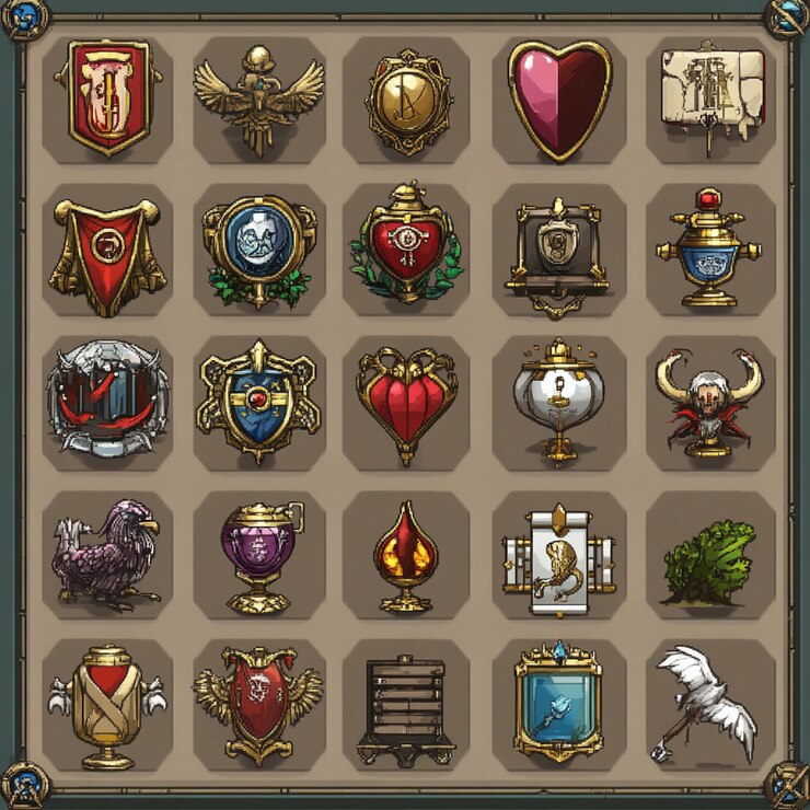 Foto una colección de logros y trofeos de juegos en línea mostrados en un perfil de usuario3