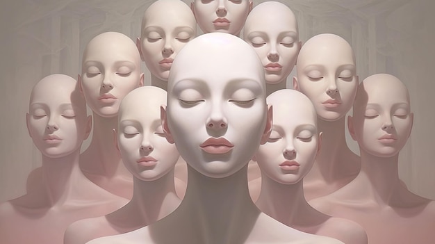 Foto una colección de maniquíes blancos con los ojos cubiertos