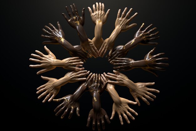 Una colección de manos diversas que forman un zumbido unido 00000 01