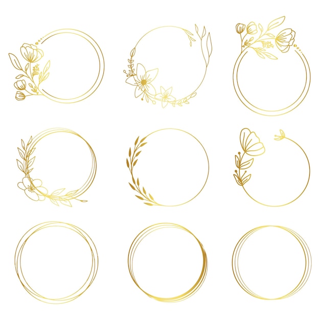Foto colección de marcos de anillos florales dorados