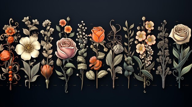 Colección de marcos de divisores florales de gran tamaño