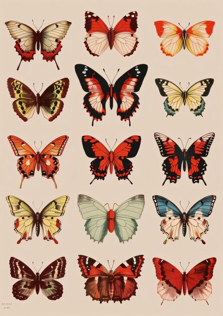 colección de mariposas en el estilo vintage ilustración vectorial eps10