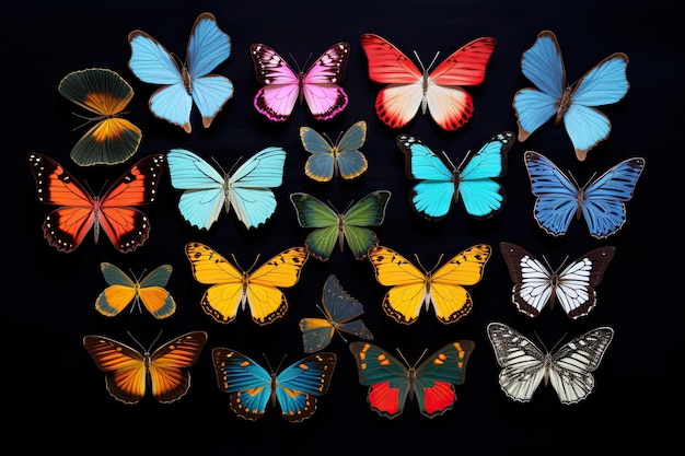 Colección de mariposas multicolores