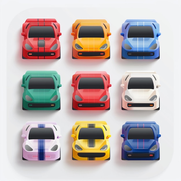 una colección de mini coches con diferentes colores y colores