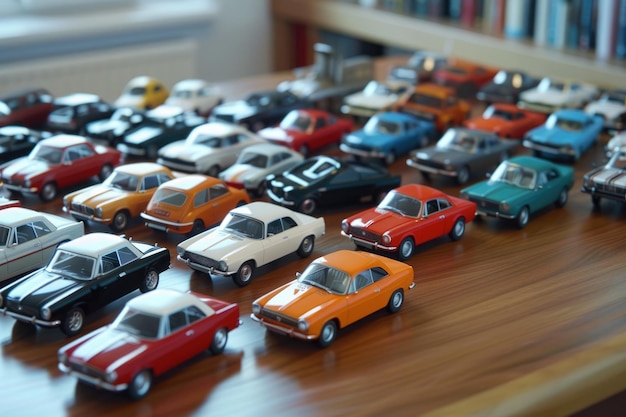 colección de modelos de coches en miniatura en la mesa