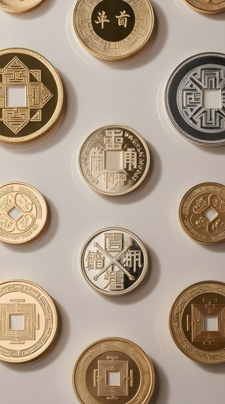 Foto una colección de monedas del año del año