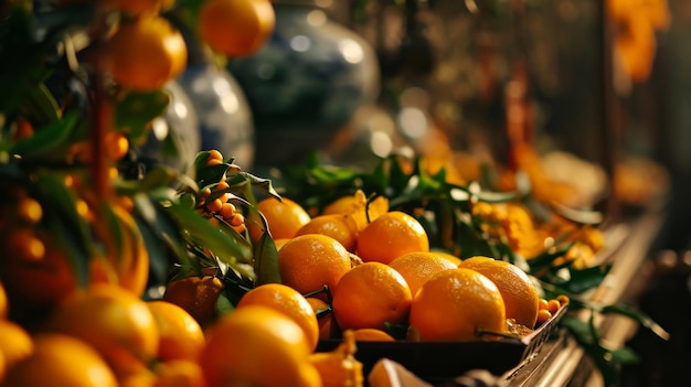 Una colección de naranjas dispuestas en una mesa año nuevo chino