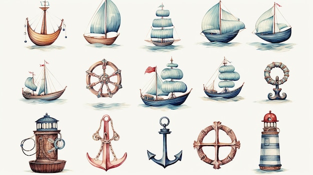 colección náutica de acuarela